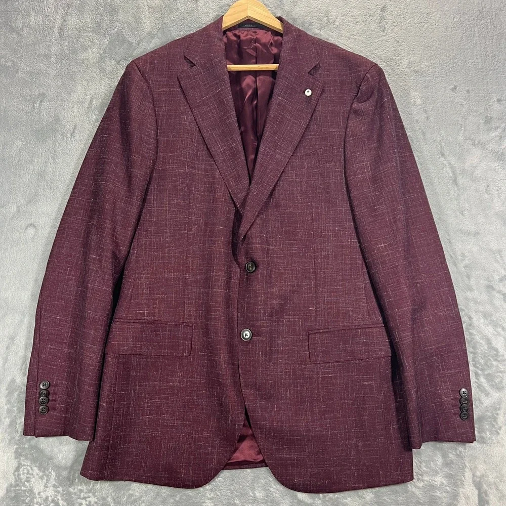 Lubiam Blazer Mens 50L Burgundy NWT Wool Flax Vitale Barberis Canonico Italy